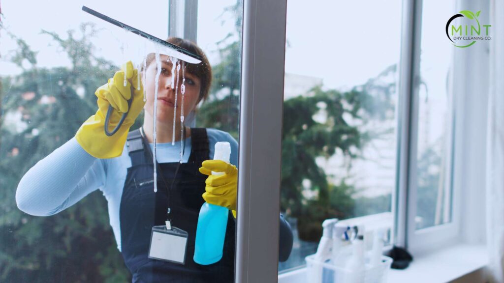 a cleanwellpro cleaner girl cleaning window